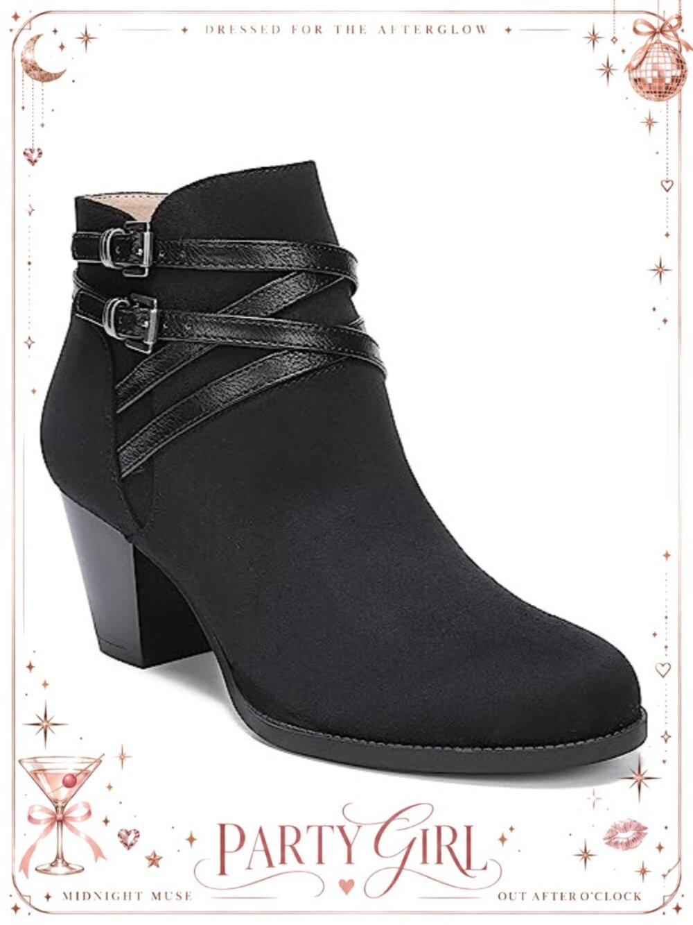Ankle Boot with Faux Suede and Faux Leather, Memory Foam, Mid Heel